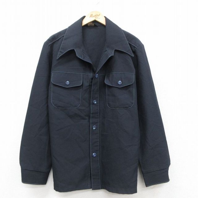 XL★古着 JCペニー 長袖 シャツ ジャケット メンズ 70年代 70s 開襟 オープンカラー 黒 ブラック 【spe】 25sep25 中古 アウター