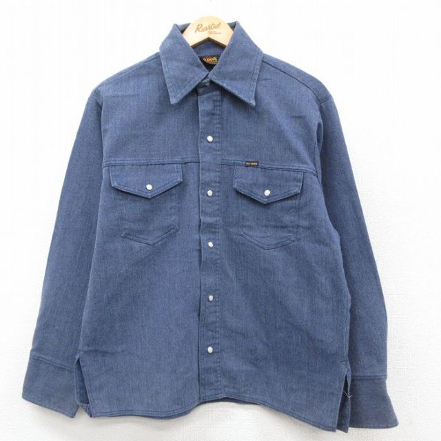 L★古着 ビッグヤンク 長袖 シャツ ジャケット メンズ 90年代 90s 紺 ネイビー 25sep25 中古 アウター