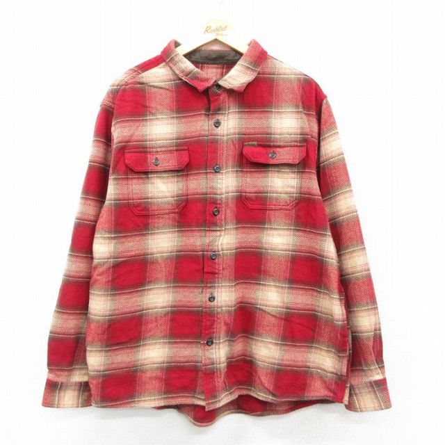 L★古着 オービス ORVIS 長袖 ヘビー フランネル シャツ ジャケット メンズ コットン 赤他 レッド チェック 25sep25 中古 アウター