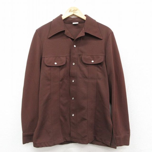 【20%OFF】M★古着 長袖 シャツ ジャケット メンズ 80年代 80s こげ茶 ブラウン 25sep25 中古 アウター