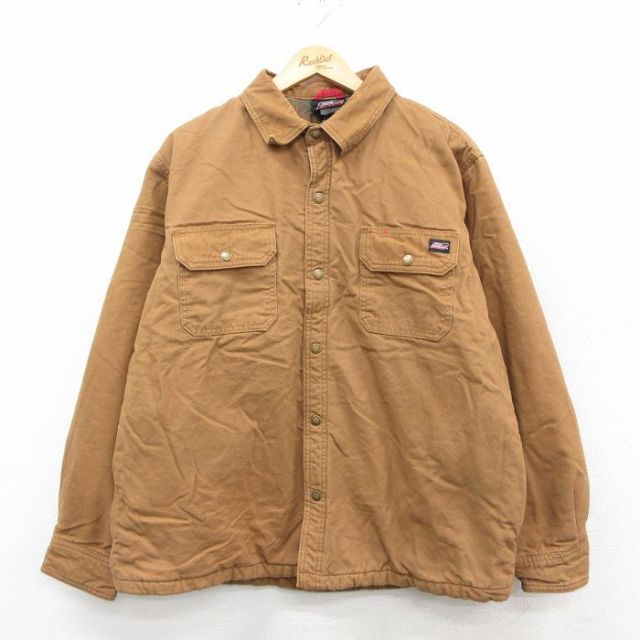XL★古着 ディキーズ 長袖 シャツ ジャケット メンズ ダック地 コットン ベージュ 内側キルティング 25nov15