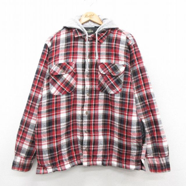 L★古着 レッドヘッド 長袖 フランネル シャツ ジャケット パーカー メンズ 00年代 00s コットン 赤他 チェック 内側キルティング 25nov15