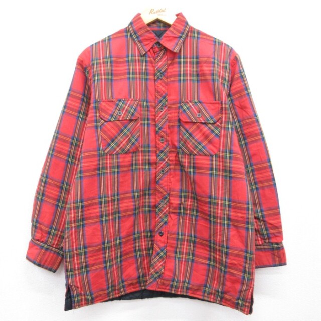 L★古着 ディッキーズ Dickies 長袖 シャツジャケット メンズ 90年代 90s キルティング フラップポケット レッド チェック【spe】 26sep10