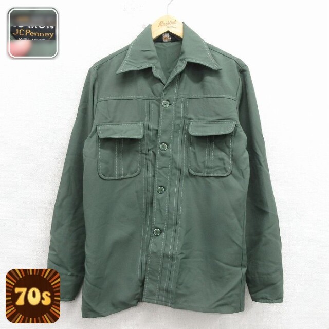 【20%OFF】JCペニー 70s 長袖シャツジャケット グリーン メンズM相当 | 古着