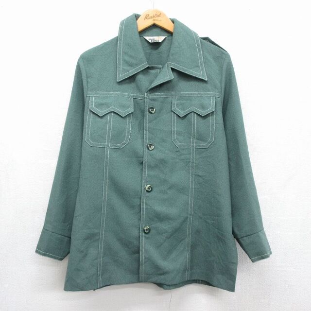 70s 開襟シャツ グリーン メンズM相当 | 古着