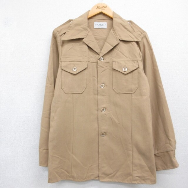 FARAH 70s 長袖シャツジャケット フラップポケット オープンカラー ベージュ メンズM相当 | 古着