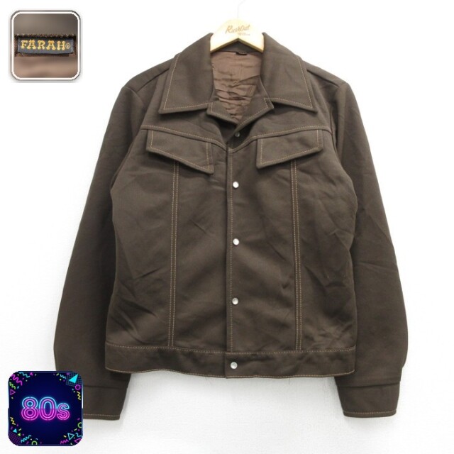 FARAH 80s 長袖シャツジャケット スナップボタン ブラウン メンズM相当 | 古着