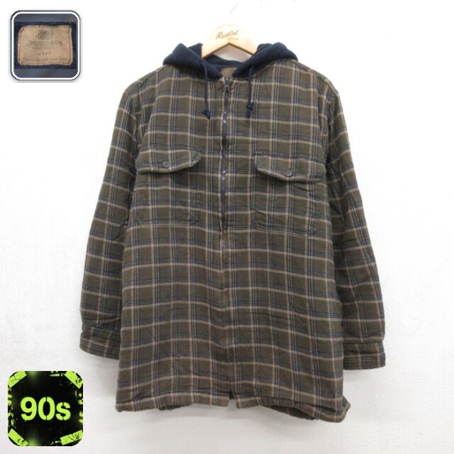 Faded Glory 長袖シャツジャケット フード フラップポケット カーキチェック メンズL相当 | 古着