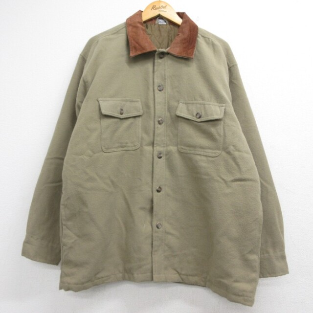 長袖 シャツ ジャケット ロング丈 キルティング フラップポケット ベージュ メンズXL相当 | 古着