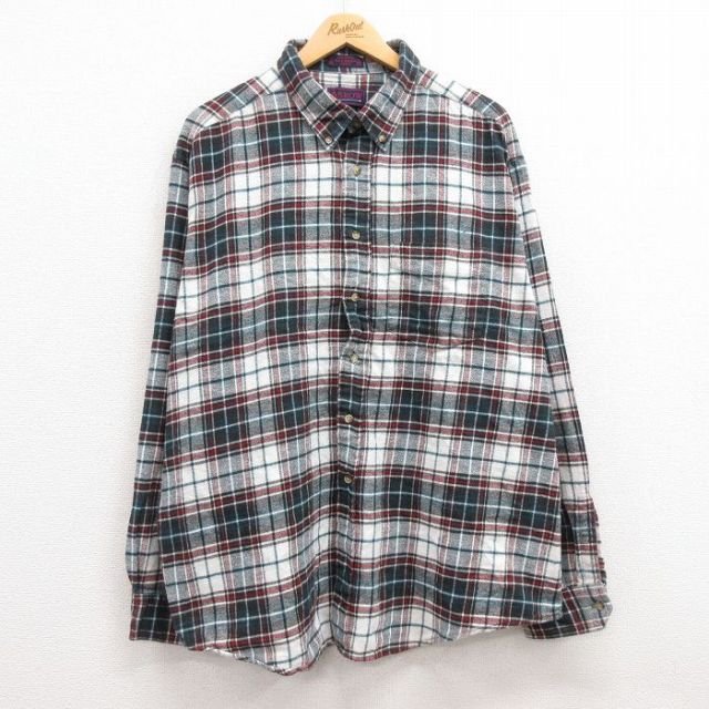 XL★古着 アロー 長袖 フランネル シャツ メンズ 90年代 90s 大きいサイズ コットン ボタンダウン 白他 ホワイト チェック 25jan14 中古 トップス