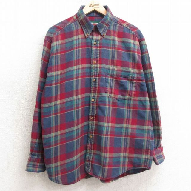 【20%OFF】L★古着 アメリカンイーグル American Eagle 長袖 フランネル シャツ メンズ 00年代 00s コットン ボタンダウン 紺他 ネイビー チェック 25jan16 中古 トップス