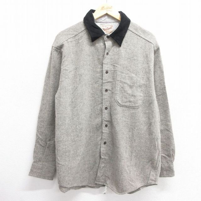 XL★古着 ウールリッチ WOOLRICH 長袖 ウール シャツ メンズ 90年代 90s USA製 グレー 25feb04 中古 トップス