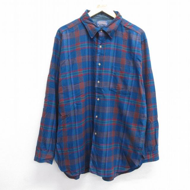 XL★古着 ペンドルトン PENDLETON 長袖 ウール シャツ メンズ 80年代 80s USA製 紺他 ネイビー チェック 25feb04 中古 トップス