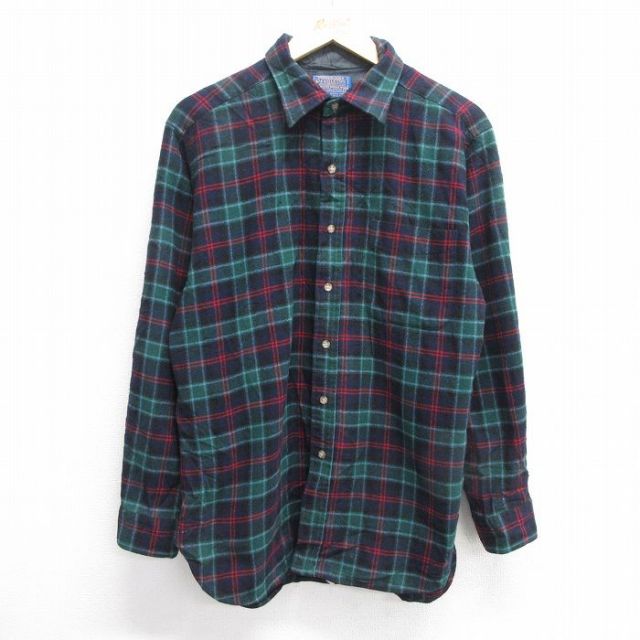 L★古着 ペンドルトン PENDLETON 長袖 ウール シャツ メンズ 80年代 80s USA製 濃紺他 ネイビー チェック 25feb04 中古 トップス