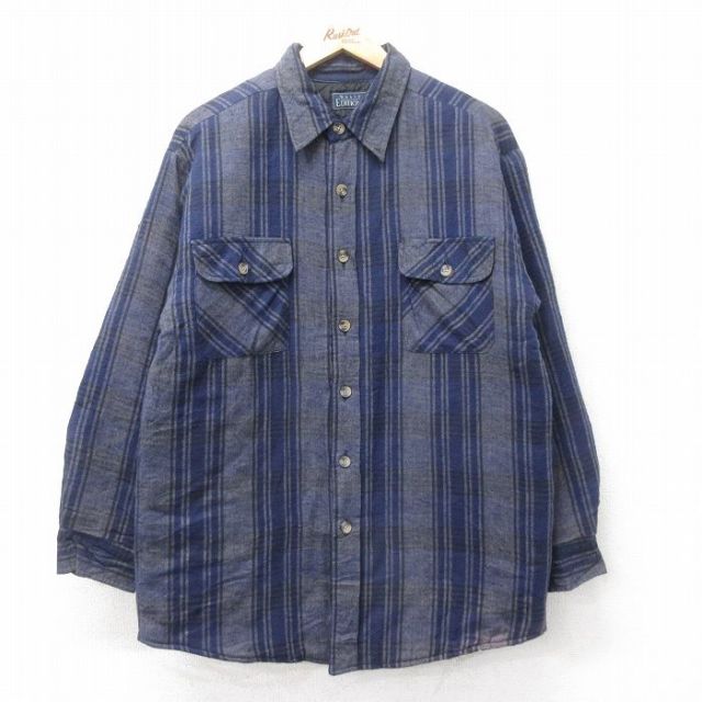 S★古着 ベーシックエディションズ 長袖 フランネル シャツ メンズ 00年代 00s コットン 紺他 ネイビー ストライプ 内側キルティング 25feb04 中古 トップス