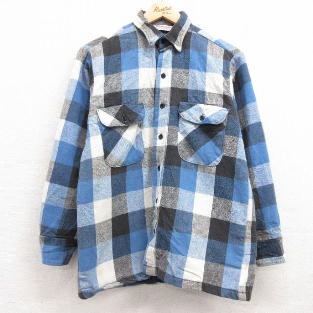 S★古着 Wear Guard 長袖 ヘビー フランネル シャツ メンズ 80年代 80s USA製 紺他 ネイビー チェック 内側キルティング 25feb05 中古 トップス
