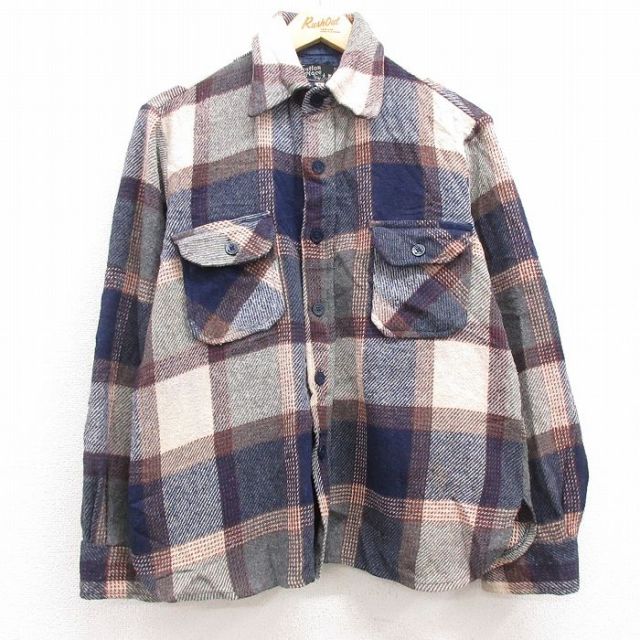 M★古着 長袖 ウール シャツ メンズ 80年代 80s 紺他 ネイビー 25feb05 中古 トップス
