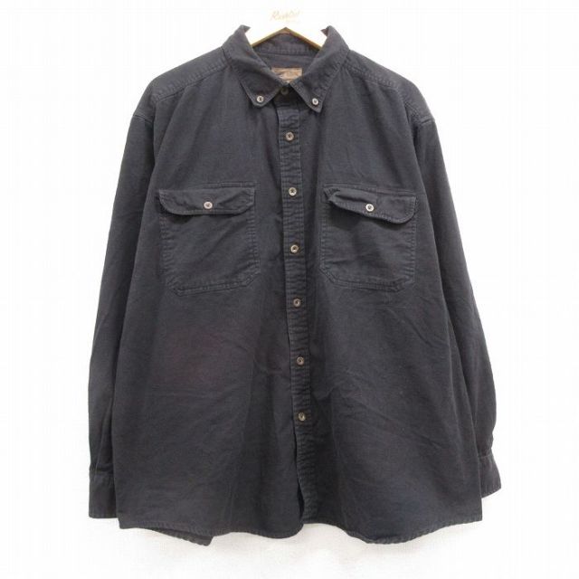 XL★古着 FADED GLORY 長袖 フランネル シャツ メンズ 大きいサイズ コットン ボタンダウン 黒 ブラック 25feb05 中古 トップス