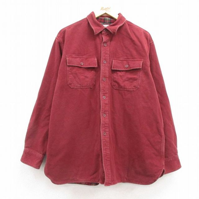 XL★古着 エルエルビーン LLBEAN 長袖 ヘビー フランネル シャツ メンズ 00年代 00s コットン エンジ系 25feb05 中古 トップス