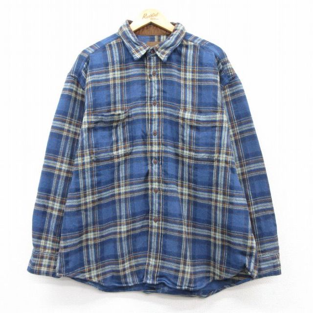 XL★古着 セントジョンズベイ 長袖 ヘビー フランネル シャツ メンズ 大きいサイズ コットン 紺他 ネイビー チェック 25feb07 中古 トップス