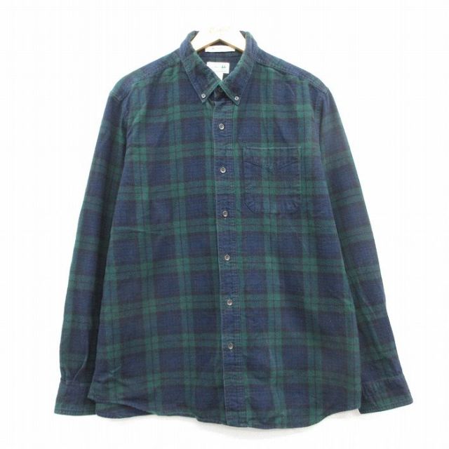 XL★古着 エルエルビーン LLBEAN 長袖 フランネル シャツ メンズ 00年代 00s コットン 緑他 グリーン タータン チェック ブラックウォッチ 25feb07 中古 トップス