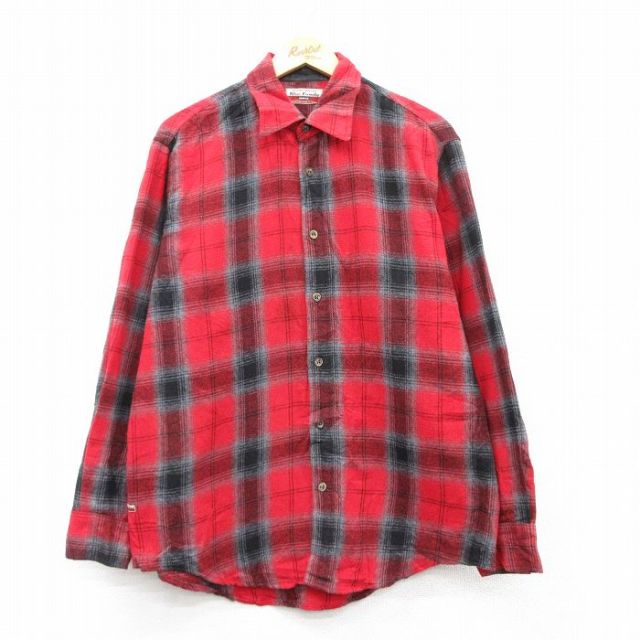 L★古着 ベネトン BENETTON 長袖 シャツ メンズ イタリア製 赤他 レッド チェック 25feb07 中古 トップス