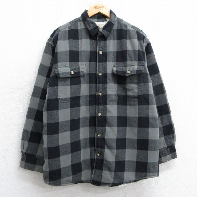 XL★古着 レッドヘッド 長袖 ヘビー フランネル シャツ メンズ コットン 黒他 ブラック バッファロー チェック 内側ボア 25feb08 中古 トップス