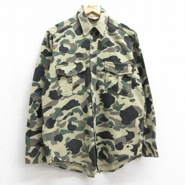M★古着 カベラス 長袖 フランネル シャツ メンズ 80年代 80s ダックハンターカモ コットン USA製 ベージュ他 カーキ 迷彩 25feb08 中古 トップス
