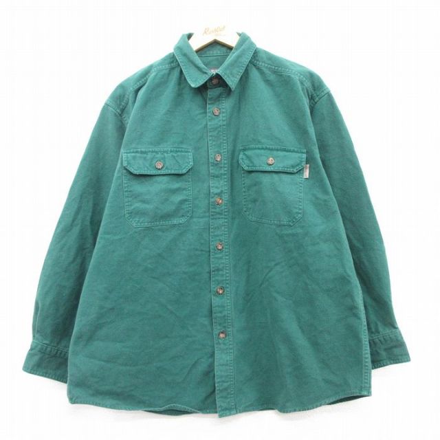 XL★古着 ウールリッチ WOOLRICH 長袖 ヘビー フランネル シャツ メンズ 大きいサイズ 緑 グリーン 25feb10 中古 トップス