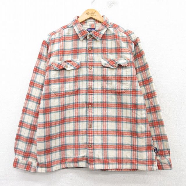 L★古着 パタゴニア patagonia 長袖 ヘビー フランネル シャツ メンズ オーガニックコットン オレンジ他 チェック 25feb10 中古 トップス