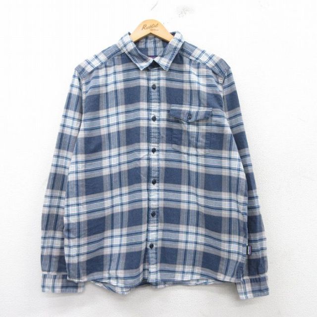 XL★古着 パタゴニア patagonia 長袖 ヘビー フランネル シャツ メンズ オーガニックコットン 紺他 ネイビー チェック 25feb10 中古 トップス