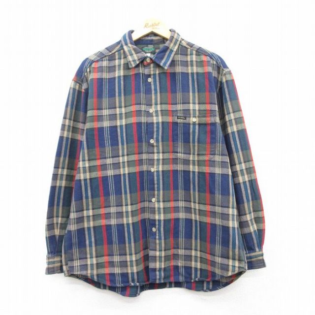 XL★古着 ゲス GUESS 長袖 ヘビー フランネル シャツ メンズ 紺他 ネイビー チェック 25feb10 中古 トップス