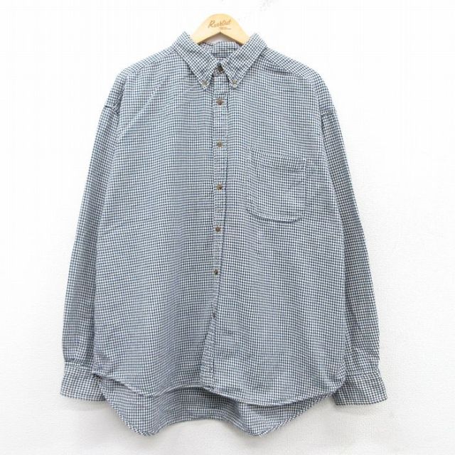 XL★古着 ジェイクルー J.CREW 長袖 フランネル シャツ メンズ 90年代 90s 千鳥格子 大きいサイズ コットン ボタンダウン 紺他 ネイビー チェック 【spe】 25feb10 中古 トップス