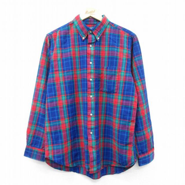 L★古着 ペンドルトン PENDLETON 長袖 ウール シャツ メンズ 80年代 80s ボタンダウン USA製 紺他 ネイビー チェック 【spe】 25feb13 中古 トップス