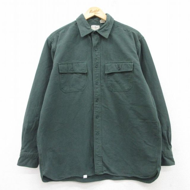 XL★古着 エルエルビーン LLBEAN 長袖 ヘビー フランネル シャツ メンズ 00年代 00s コットン 緑 グリーン 25feb13 中古 トップス