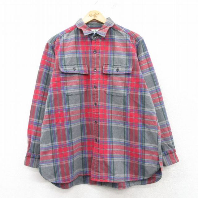 XL★古着 エルエルビーン LLBEAN 長袖 ヘビー フランネル シャツ メンズ 90年代 90s 赤他 レッド チェック 【spe】 25feb13 中古 トップス