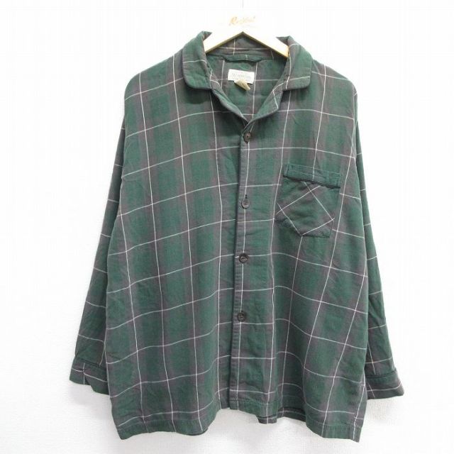 XL★古着 セントジョンズベイ長袖 パジャマ フランネル シャツ メンズ 00年代 00s 大きいサイズ 開襟 オープンカラー 緑他 グリーン チェック 25feb14 中古 トップス