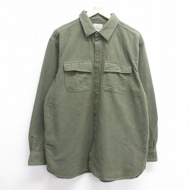 XL★古着 エルエルビーン LLBEAN 長袖 ヘビー フランネル シャツ メンズ 00年代 00s コットン 薄緑 グリーン 25feb14 中古 トップス