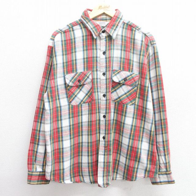 XL★古着 ファイブブラザー 長袖 ヘビー フランネル シャツ メンズ 80年代 80s 大きいサイズ USA製 白他 ホワイト チェック 25feb14 中古 トップス