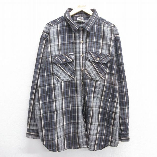 XL★古着 カーハート Carhartt 長袖 ヘビー フランネル シャツ メンズ 90年代 90s 大きいサイズ ロング丈 USA製 グレー他 チェック 25feb14 中古 トップス
