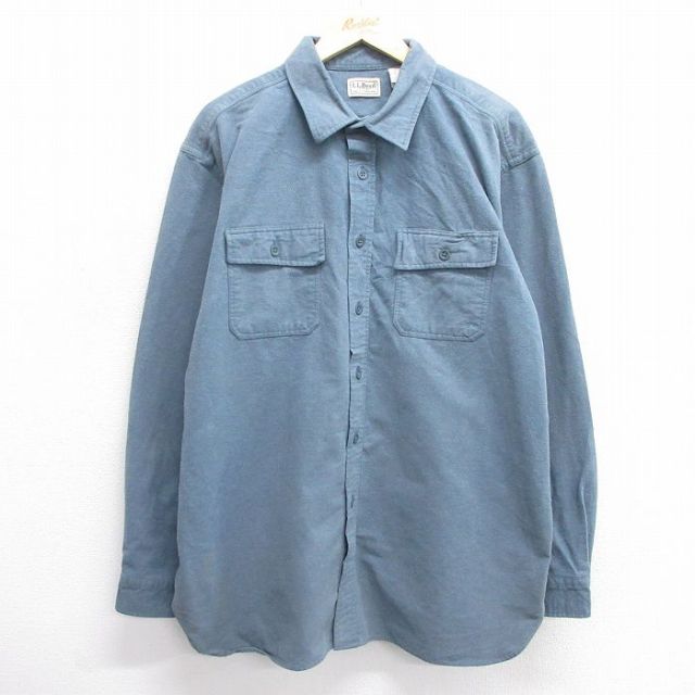 XL★古着 エルエルビーン LLBEAN 長袖 ヘビー フランネル シャツ メンズ 00年代 00s 大きいサイズ ロング丈 コットン 薄紺 ネイビー 25feb14 中古 トップス