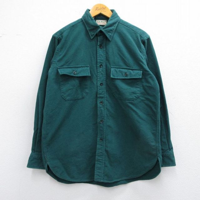 L★古着 エルエルビーン LLBEAN 長袖 ヘビー フランネル シャツ メンズ 90年代 90s コットン USA製 緑 グリーン 【spe】 25feb14 中古 トップス