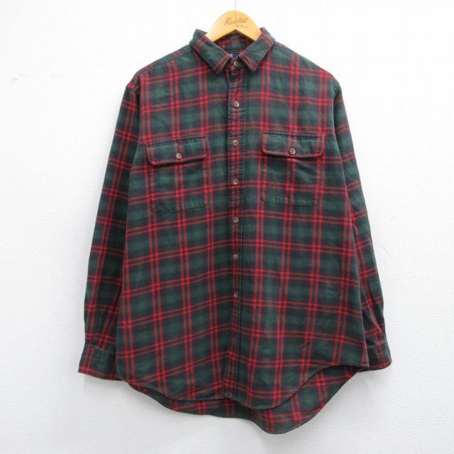 XL★古着 ラルフローレン Ralph Lauren 長袖 ブランド フランネル シャツ メンズ 90年代 90s 緑他 グリーン チェック 25feb14 中古 トップス