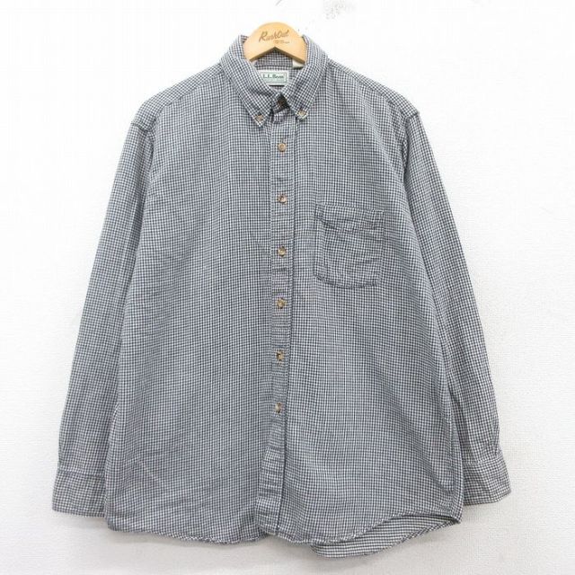 XL★古着 エルエルビーン LLBEAN 長袖 フランネル シャツ メンズ 90年代 90s コットン ボタンダウン USA製 黒他 ブラック ギンガム チェック 25feb14 中古 トップス