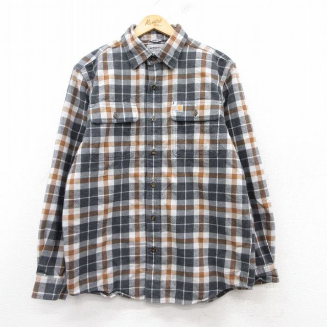 L★古着 カーハート Carhartt 長袖 ヘビー フランネル シャツ メンズ グレー他 チェック 25feb14 中古 トップス