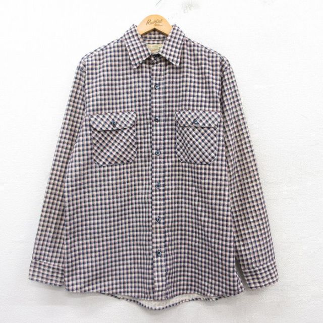 XL★古着 シアーズ 長袖 フランネル シャツ メンズ 80年代 80s 紺他 ネイビー チェック 25feb14 中古 トップス
