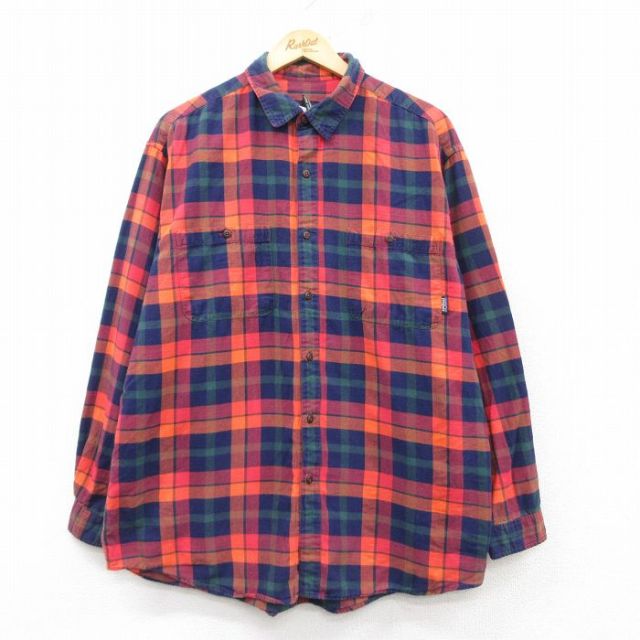 XL★古着 パタゴニア patagonia 長袖 フランネル シャツ メンズ 00年代 00s コットン ポルトガル製 オレンジ他 チェック 【spe】 25feb14 中古 トップス