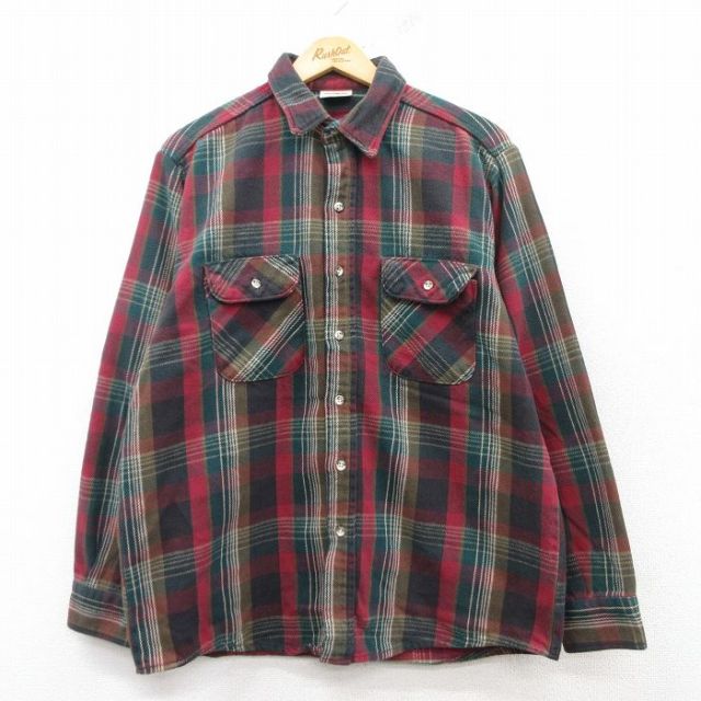 L★古着 ファイブブラザー 長袖 ヘビー フランネル シャツ メンズ 90年代 90s 濃緑他 グリーン チェック 25feb14 中古 トップス