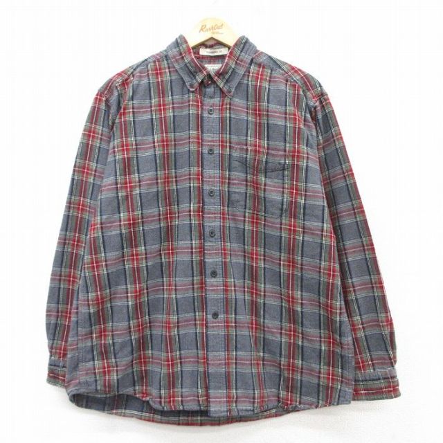 L★古着 エルエルビーン LLBEAN 長袖 ヘビー フランネル シャツ メンズ 00年代 00s コットン ボタンダウン グレー他 チェック 25feb17 中古 トップス