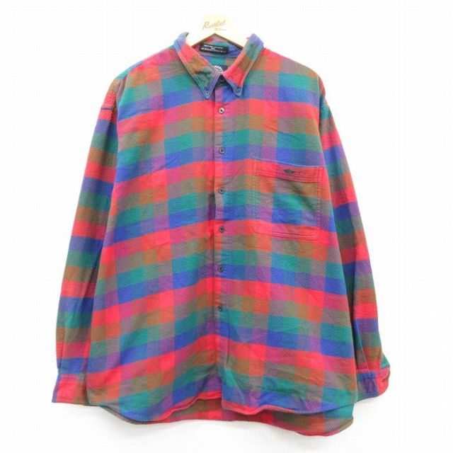 XL★古着 ドッカーズ 長袖 フランネル シャツ メンズ 90年代 90s ワンポイントロゴ 大きいサイズ コットン ボタンダウン 紺他 ネイビー チェック 25feb17 中古 トップス